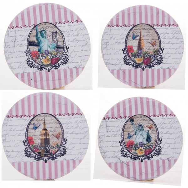 Pink Stripe New York City Statue of Liberty Empire State Building 4 Set Coaster